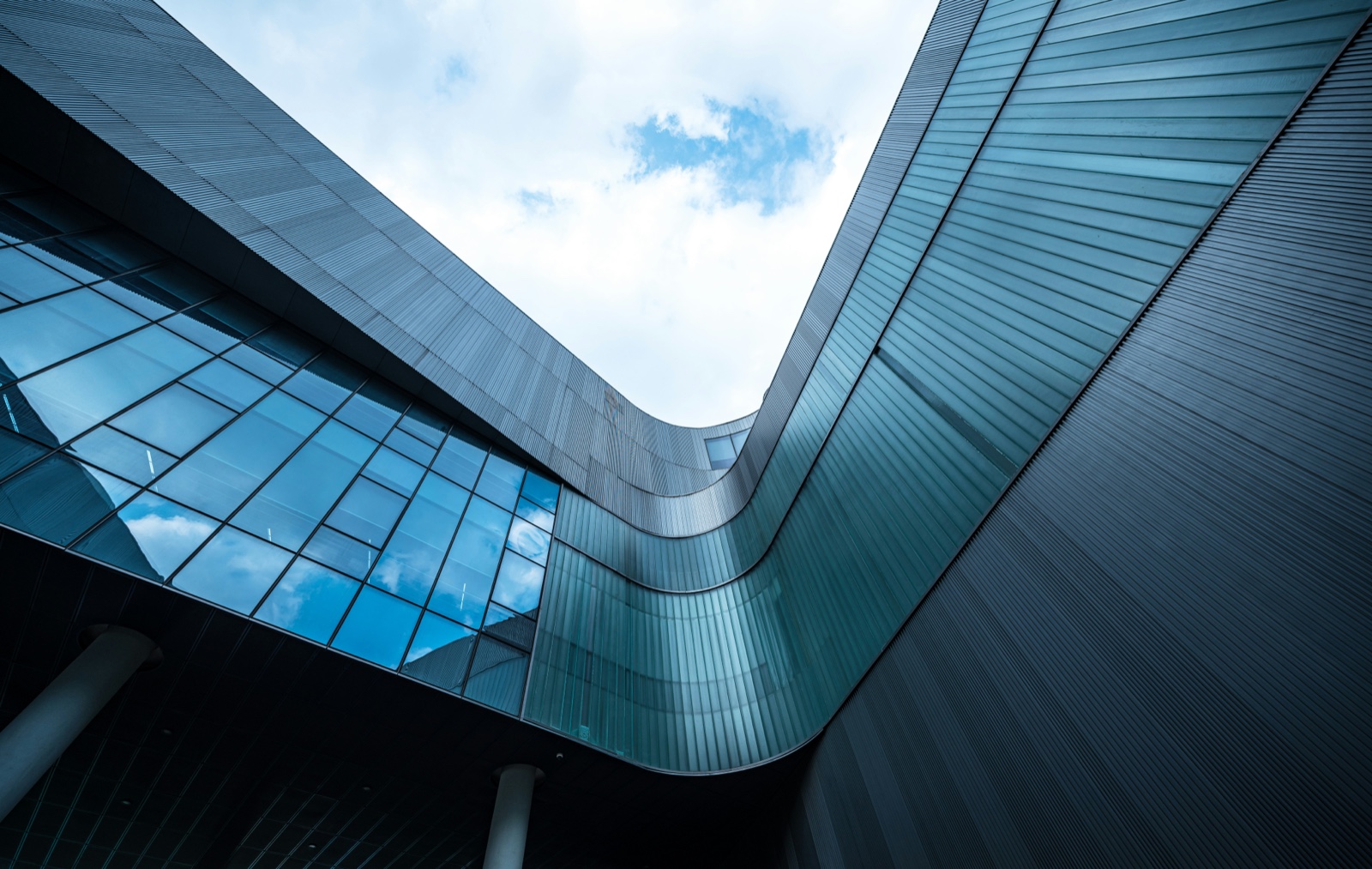 Blue architectural atrium